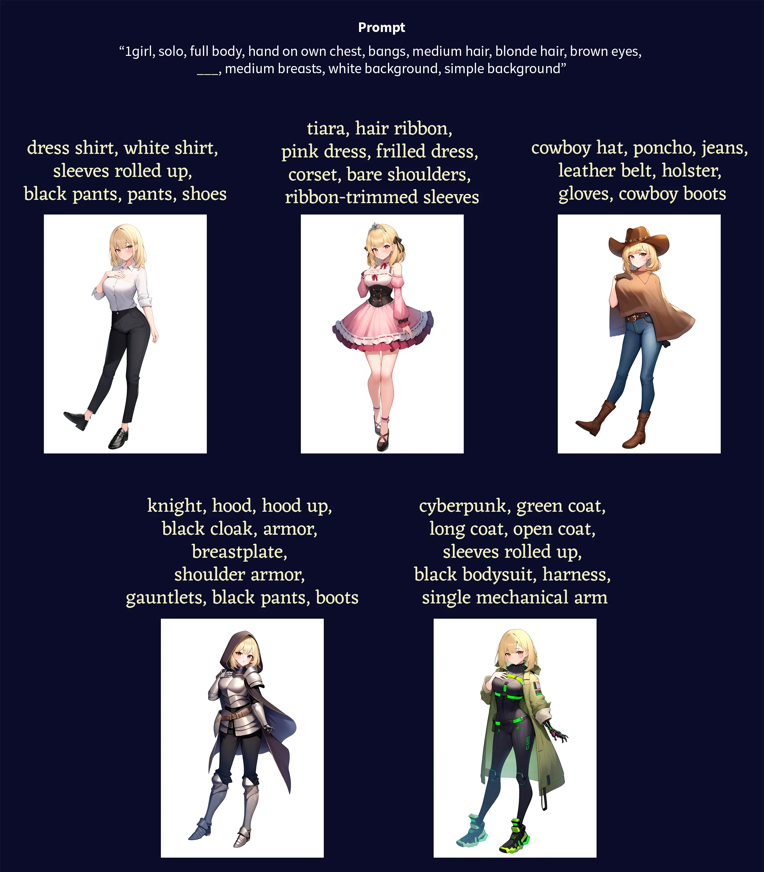 Sample outfits.